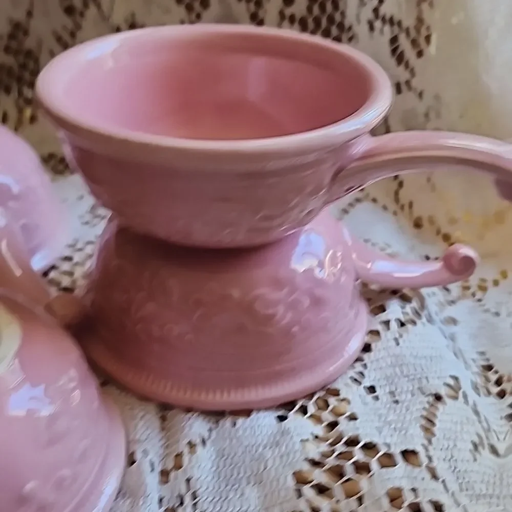 Antique Vintage Taylor Smith & Taylor Pink Oven Serve Ware Handled Small Bowls - Picture 10 of 14